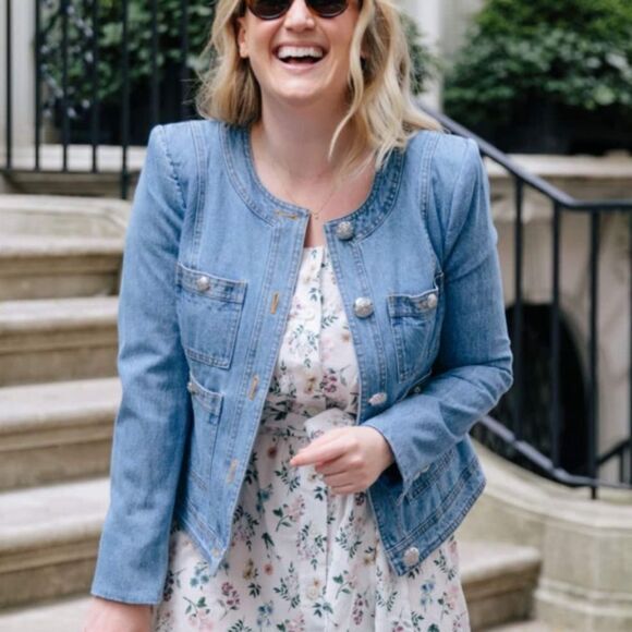 Veronica Beard Ferazia Denim Jacket Light Indigo Blue Size 10 - Picture 4 of 12